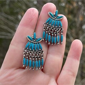 Vintage Southwestern Silver Faux Turquoise Screwback Earrings